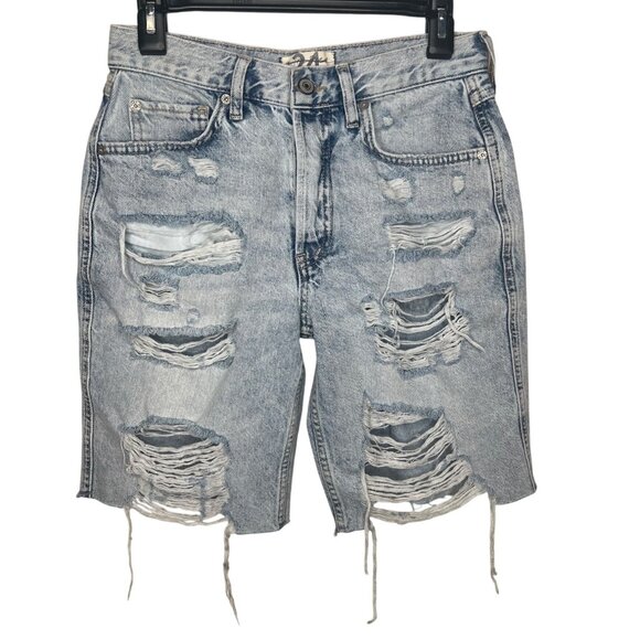 We The Free Womens Caroline Destroyed Denim Cutoff Bermuda Shorts Light Wash 24 - Picture 2 of 14